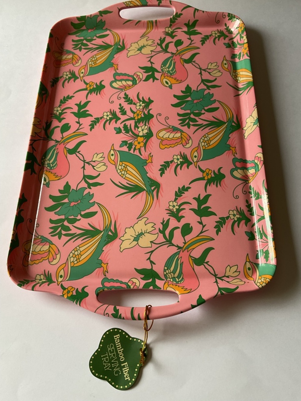 MELWOOD BY TMD BAMBOO FIBER SERVING TRAY PINK AND GREEN NWT